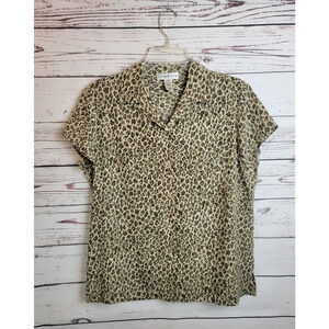 Vtg Evan-Picone Button Shirt Brown Purple Floral Short Sleeve Women's Size 10